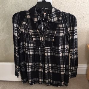 Free People Black and White Flannel Top